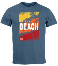 Neverless Print-Shirt Herren T-Shirt Sommer Venice Beach Surfing Motiv Aufdruck Strand Blau/Dunkelblau