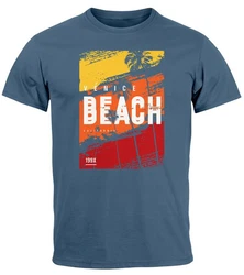 Neverless Print-Shirt Herren T-Shirt Sommer Venice Beach Surfing Motiv Aufdruck Strand Blau/Dunkelblau
