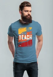 Neverless Print-Shirt Herren T-Shirt Sommer Venice Beach Surfing Motiv Aufdruck Strand Blau/Hellblau