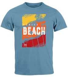 Neverless Print-Shirt Herren T-Shirt Sommer Venice Beach Surfing Motiv Aufdruck Strand Blau/Hellblau