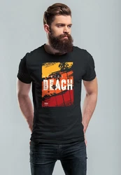 Neverless Print-Shirt Herren T-Shirt Sommer Venice Beach Surfing Motiv Aufdruck Strand Schwarz/Beige