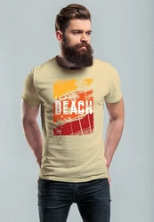 Neverless Print-Shirt Herren T-Shirt Sommer Venice Beach Surfing Motiv Aufdruck Strand Beige/Orange/Gelb/Khaki