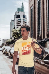 Neverless Print-Shirt Herren T-Shirt Sommer Venice Beach Surfing Motiv Aufdruck Strand Beige/Orange/Gelb/Khaki