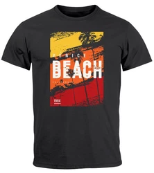 Neverless Print-Shirt Herren T-Shirt Sommer Venice Beach Surfing Motiv Aufdruck Strand Schwarz/Beige