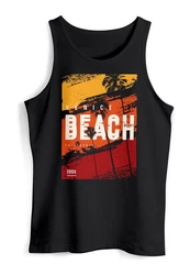 Neverless Tanktop Herren Sommer Venice Beach Surfing Motiv Schwarz/Beige/Orange