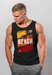 Neverless Tanktop Herren Sommer Venice Beach Surfing Motiv Schwarz/Beige/Orange