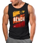 Neverless Tanktop Herren Sommer Venice Beach Surfing Motiv Schwarz/Beige/Orange