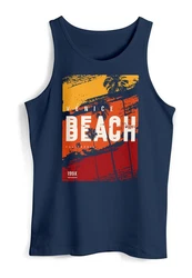 Neverless Tanktop Herren Sommer Venice Beach Surfing Motiv Dunkelblau/Hellblau/Blau