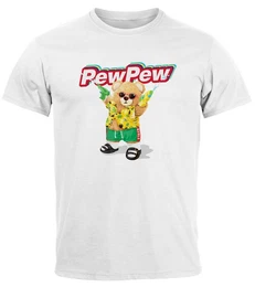 Print-Shirt Herren T-Shirt Pew Pew Br Sommer Printshirt Aufdruck Motiv lustig mit Print