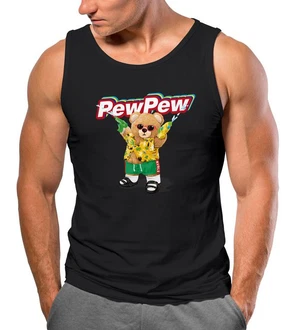 Neverless Tanktop Herren Tank-Top Pew Pew Br Sommer Printshirt Aufdruck Motiv Braun/Blau/Gelb/Lila