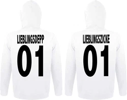 Couples Shop Kapuzenpullover Lieblingsdepp & Lieblingszicke King Queen Hoodie Prchen Set Weiß/Grau/Hellblau/Creme