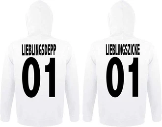 Couples Shop Kapuzenpullover Lieblingsdepp & Lieblingszicke King Queen Hoodie Prchen Set Weiß/Grau/Hellblau/Creme
