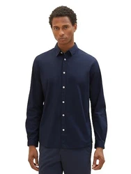 TOM TAILOR Hemd Langarmhemd STRETCH POPLIN Dunkelblau/Hellblau/Blau