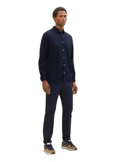 TOM TAILOR Hemd Langarmhemd STRETCH POPLIN Dunkelblau/Hellblau/Blau