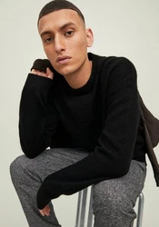 Jack & Jones Rundhalspullover JOROLLIE KNIT CREW NECK Schwarz