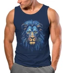 Neverless Tanktop Herren Lion Art-Print Illustration Braun/Dunkelblau