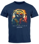 Neverless Print-Shirt Herren T-Shirt Musik DJ Chill Faultier Dunkelblau/Rosa/Gelb/Braun/Blau