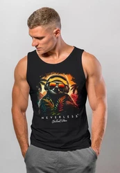 Neverless Tanktop Herren Musik DJ Chill Faultier  Braun/Orange/Rot/Rosa