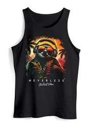 Neverless Tanktop Herren Musik DJ Chill Faultier  Braun/Orange/Rot/Rosa