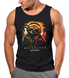 Tanktop Herren Tank-Top Musik DJ Chill Faultier Print Aufdruck Relax Sommer mit Print