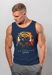 Neverless Tanktop Herren Musik DJ Chill Faultier  Dunkelblau/Orange/Braun/Rot