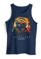 Neverless Tanktop Herren Musik DJ Chill Faultier  Dunkelblau/Orange/Braun/Rot