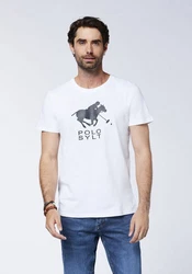 Polo Sylt Print-Shirt Logo-Symbol Grau/Braun/Silber