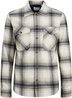 JACK & JONES Hemd JJEddie Overshirt Creme/Beige/Grau/Rot