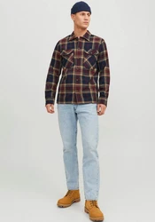JACK & JONES Hemd JJEddie Overshirt Dunkelrot/Beige/Rot