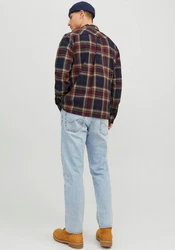 JACK & JONES Hemd JJEddie Overshirt Dunkelrot/Beige/Rot