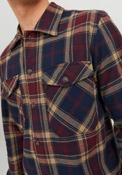 JACK & JONES Hemd JJEddie Overshirt Dunkelrot/Beige/Rot