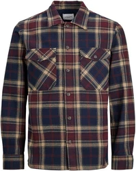 JACK & JONES Hemd JJEddie Overshirt Dunkelrot/Beige/Rot