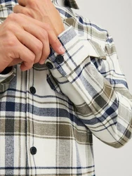Jack & Jones Karohemd JPRROY CHECK OVERSHIRT L/S SN Beige/Creme/Dunkelgrün/Grau