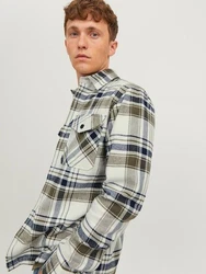 Jack & Jones Karohemd JPRROY CHECK OVERSHIRT L/S SN Beige/Creme/Dunkelgrün/Grau