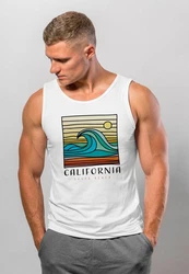 Neverless Tanktop Herren California South Beach Welle Wave Surfing Weiß/Orange