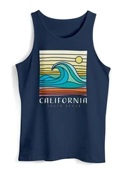 Neverless Tanktop Herren California South Beach Welle Wave Surfing Dunkelblau/Blau