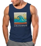 Neverless Tanktop Herren California South Beach Welle Wave Surfing Dunkelblau/Blau