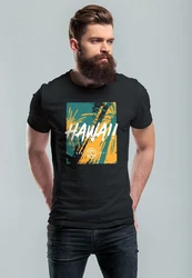Neverless Print-Shirt Herren T-Shirt Hawaii Surfing Fashion Gelb/Blau
