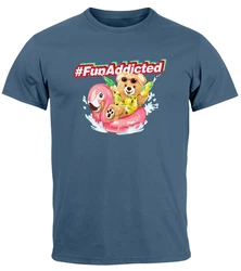 Neverless Print-Shirt Herren T-Shirt Teddy Schriftzug Fun Addicted Fashion mit Print Gelb/Rosa/Blau