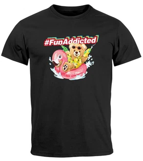 Neverless Print-Shirt Herren T-Shirt Teddy Schriftzug Fun Addicted Fashion mit Print Rosa/Rot/Gelb/Braun