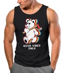 Neverless Tanktop Herren Good Vibes Only Teddy Braun/Weiß/Schwarz