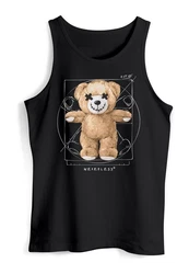 Neverless Tanktop Herren Tank-Top Print Teddy DaVinci Meme Parodie Braun/Schwarz