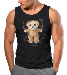 Neverless Tanktop Herren Tank-Top Print Teddy DaVinci Meme Parodie Braun/Schwarz