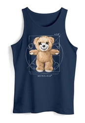 Neverless Tanktop Herren Tank-Top Print Teddy DaVinci Meme Parodie Dunkelblau/Blau