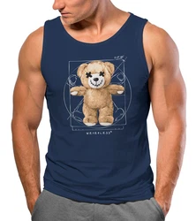 Neverless Tanktop Herren Tank-Top Print Teddy DaVinci Meme Parodie Dunkelblau/Blau