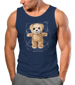 Neverless Tanktop Herren Tank-Top Print Teddy DaVinci Meme Parodie Dunkelblau/Blau