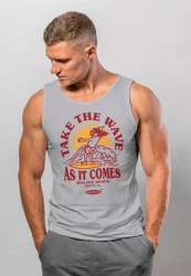 Neverless Tanktop Herren Tank-Top Surfer Spruch Take the Wave Surfing Fashion Hellgrau/Rot/Grau