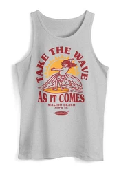 Neverless Tanktop Herren Tank-Top Surfer Spruch Take the Wave Surfing Fashion Hellgrau/Rot/Grau