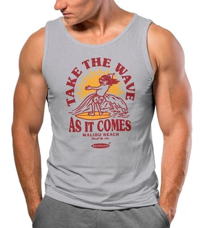 Neverless Tanktop Herren Tank-Top Surfer Spruch Take the Wave Surfing Fashion Hellgrau/Rot/Grau
