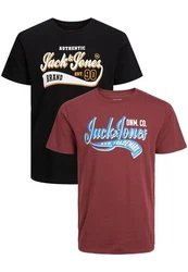 Jack & Jones T-Shirt 2-er Set Logo T-Shirt Kurzarm Basic Shirt JJELOGO (5576) Schwarz/Rot (5576)
